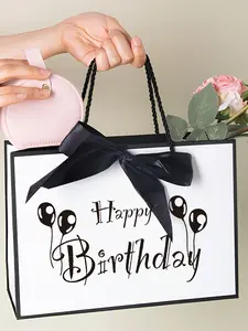 1/2pcs Fashion Birthday Gift Bag with Bow, Large Capacity Paper Gift Bag, Perfect for Party Small Gifts, All Seasons