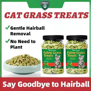 AegisBlend Healthy Cat Grass Treats for Gentle Hairball Relief. Support digestion & immune health with vitamins. Mint for calm, crunchy for teeth cleaning. Delicious chicken & fish for training & rewards