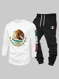 Men's Regular Graphic Eagle Print Sweatshirt & Jogger Pants Set, Casual Cozy Breathable Outfits for Daily Outdoor Wear, Men's Clothes for Fall & Winter