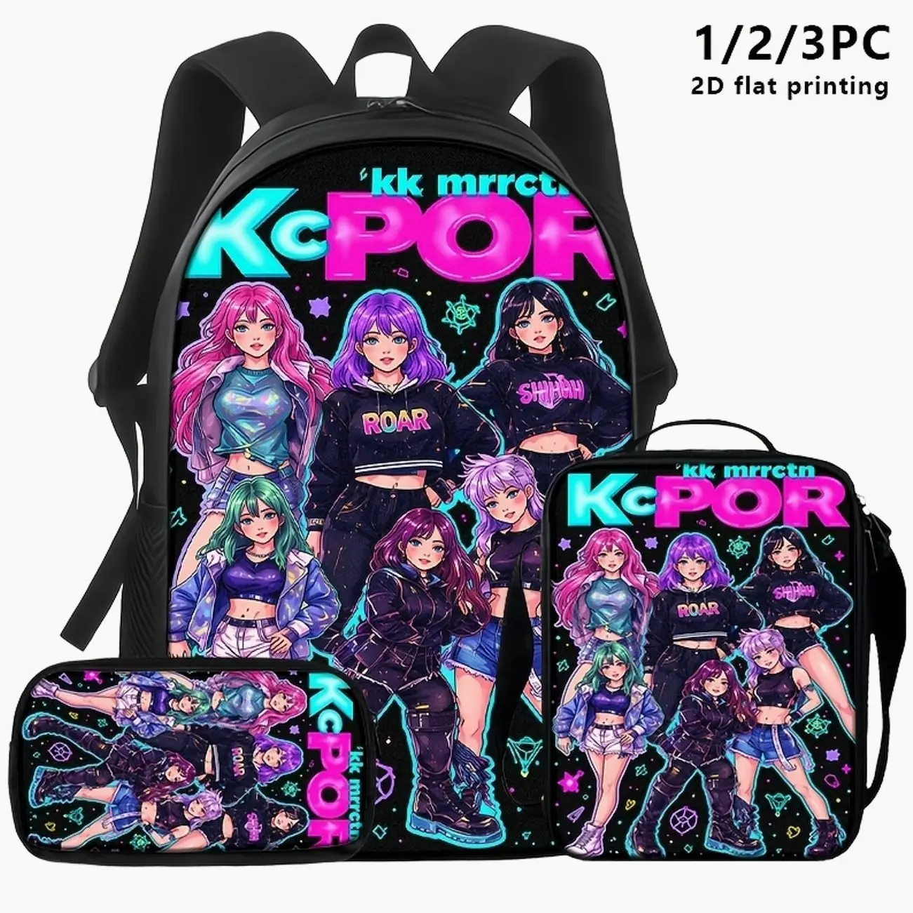 K-Pop Style Backpack Set for Adults, 1/2/3-Piece Bag with Crossbody Bag & Pencil Case,  for Travel Commute