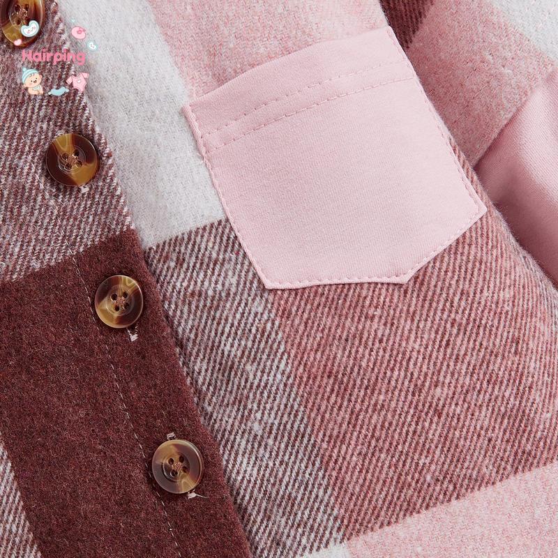 Little Boy Girl Pants Set, Contrast Color Plaid Long Sleeve Button-up Hoodie Trousers Outfits, Casual Baby Girls Set