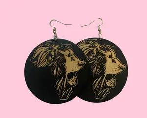 Lion Queen Black Wooden Leo Dangle Earrings