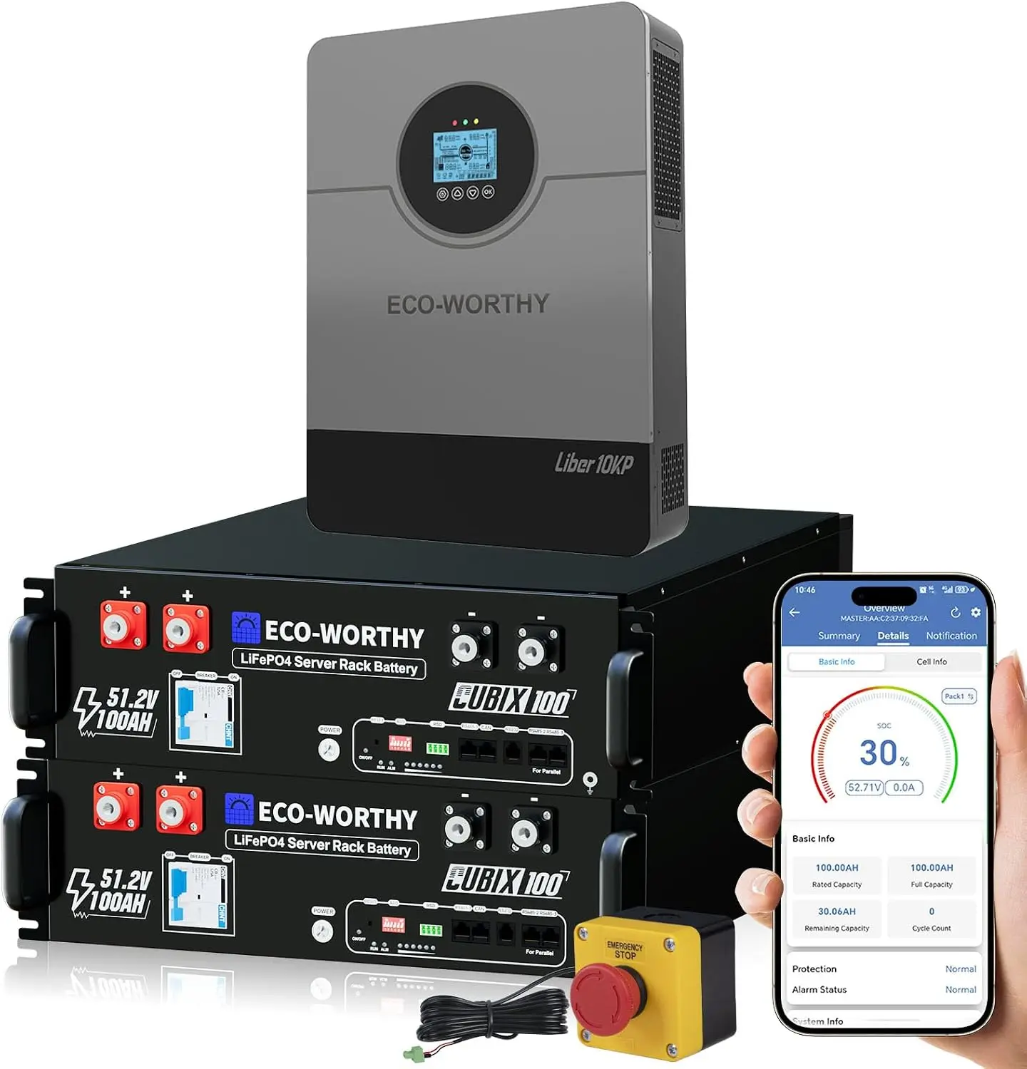 ECO-WORTHY Home Backup Battery Power Supply, 10000W AC Output, 10240Wh LiFePO4 Power Supplies, Bluetooth-WiFi Smartphone Control, Fast Charge, Manufacturer Warranty, for Home Use Emergency & Solar System