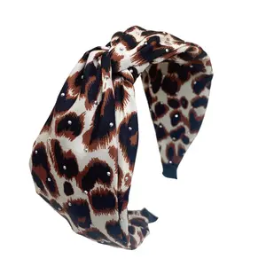 Women's Wide-Band Knotted Headband — Fully Embellished with Rhinestones & Leopard Print — Stylish, Retro, Double-Layer, Non-Slip Hair Accessory