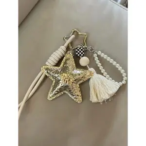 Gold Silver Color Pearl Sequin Star Bag Charm, Style Keychain Pendant, Book Decoration Accessory, Fashion Jewelry Gift, Sparkly Bag Charm