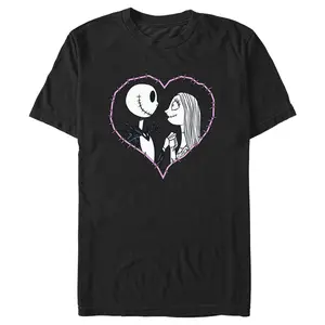 Men's The Nightmare Before Christmas Jack and Sally Pink Heart Stitch T-Shirt