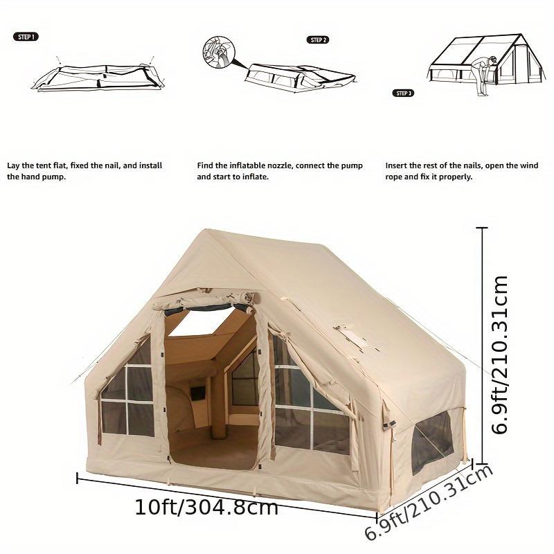 Portable Waterproof Pop-Up Tent 4 Season Oxford Log Cabin Inflatable Camping Tent with Hand Pump Waterproof Windproof for Outdoor Adventure