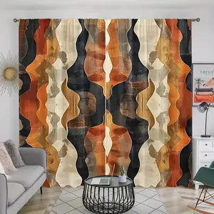 African Print Curtains Window Drapes with Ripple Design, Pole Pocket Installation, Lightweight Semi-blackout Privacy Protection, Polyester Fiber, Stylish Home Decor