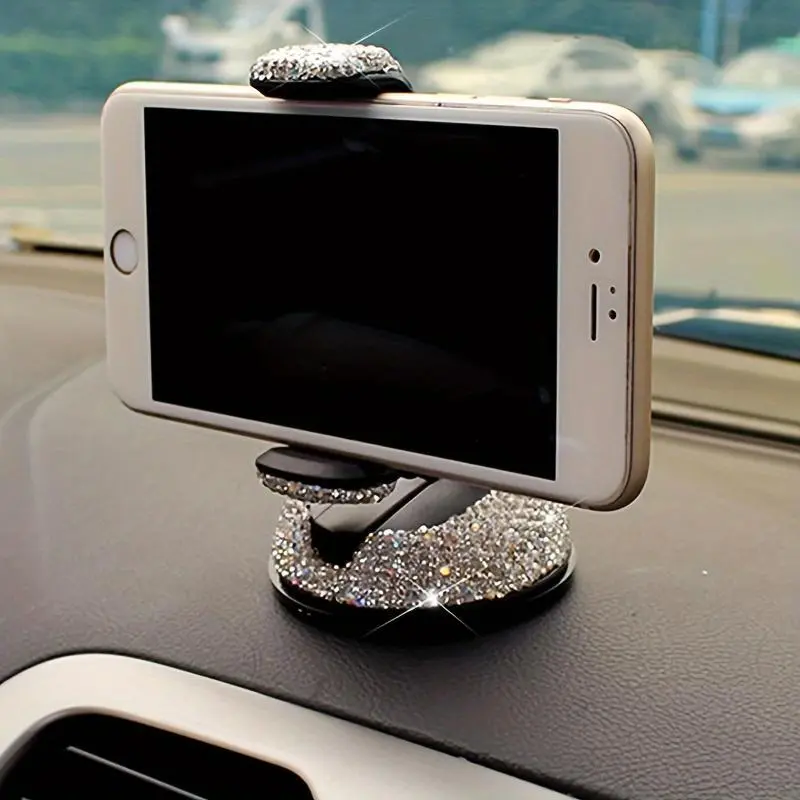 1pc Car Rhinestone Mobile Phone Bracket, Inlaid Diamond Car Mobile Phone Bracket, Multi-functional Air Vent Car Navigation Bracket, Car Suction Cup Rotating Mobile Phone Holder for Women, Car Phone Holders