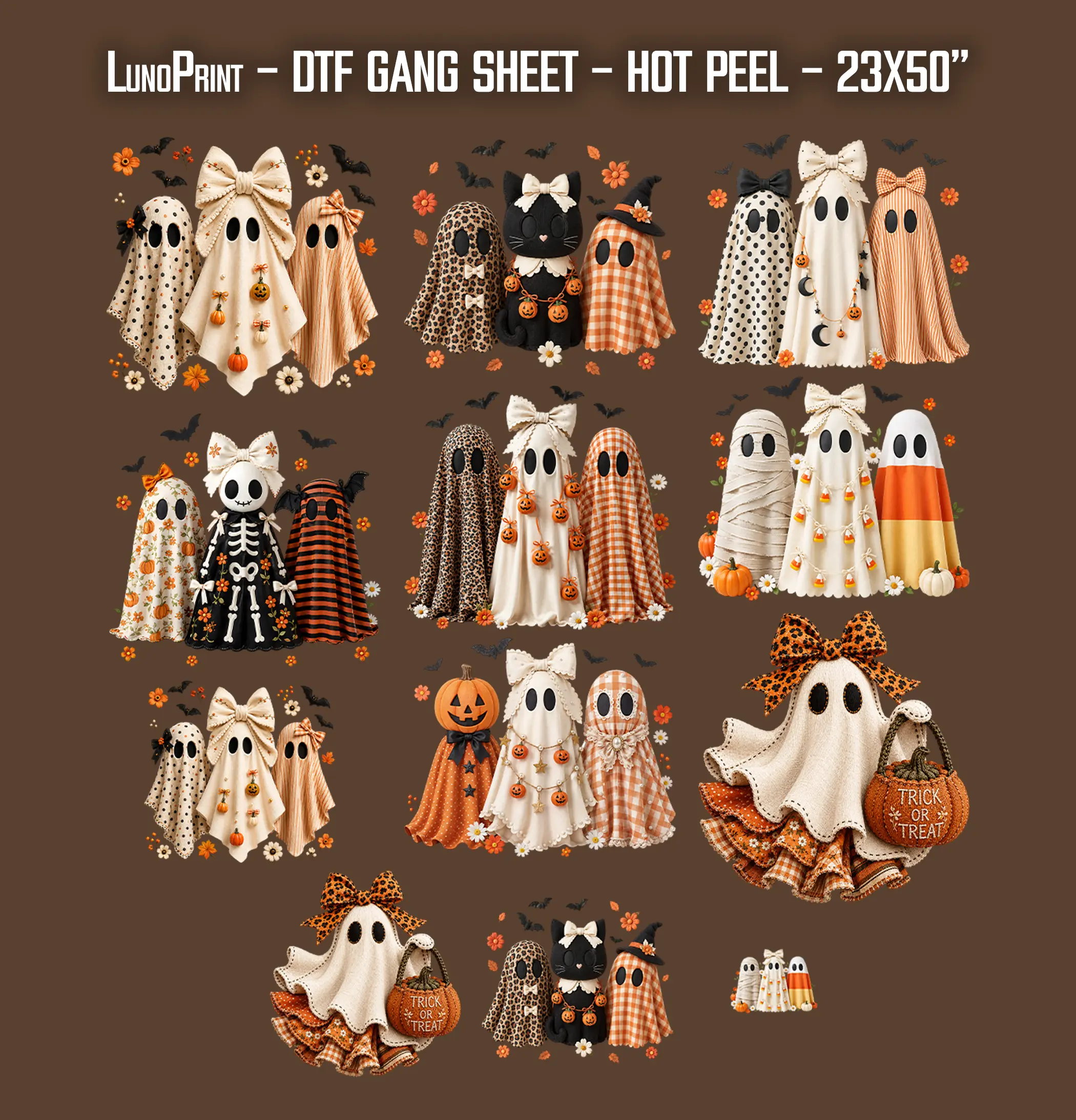 Halloween Ghost DTF Gang Sheet, 23x50 in. Realistic Heat transfers