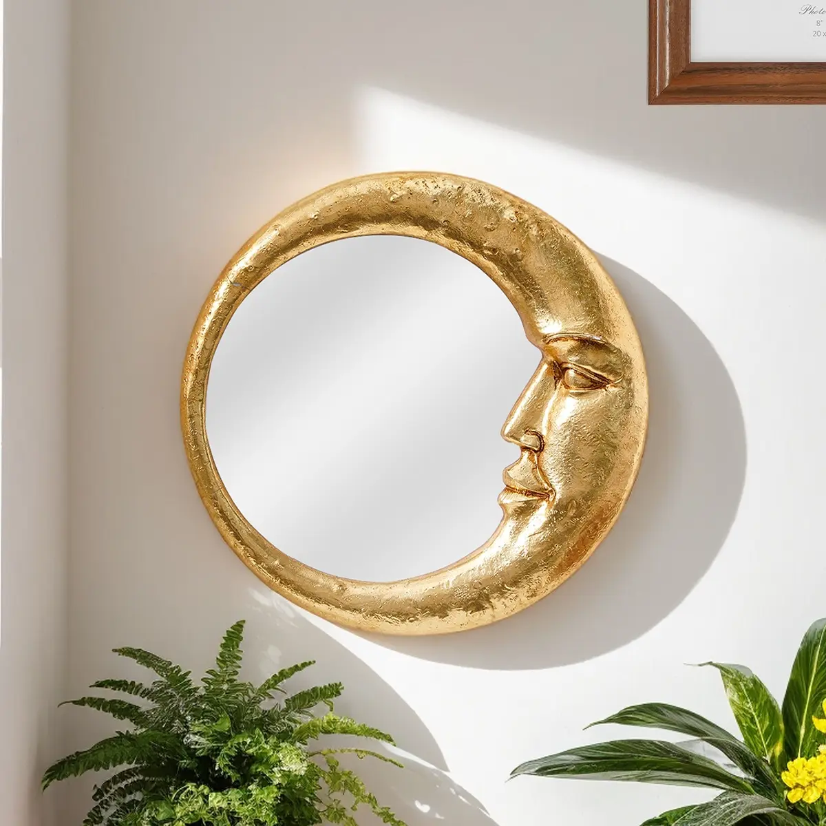 Moon Face Mirror, Resin Wall Mirror, Modern Wall Decor Art Hanging Decoration, Decorative Makeup Mirror, Creative Makeup Mirror for Home & Photography Props, Modern Minimalist Mirror, Accent Mirror