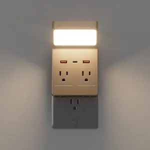 Wall Charger with Night Light, 4 AC Outlets & 3 USB Ports (1 USB-C PD) Power Strip for Bedside/Desk/Dorm, Safe Cordless Design for Phones/Laptop/Lamps