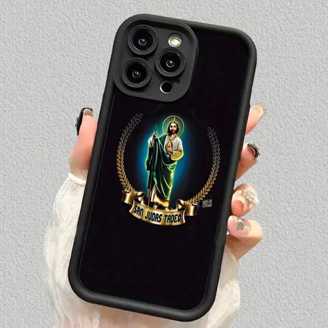 Jesus Print Soft Silicone Smartphone Case - 1.2mm Religious Creative Cover for iPhone Series (17,16 Pro Max,16 Plus,15 Plus,14,13,12,11,XR,XS,SE), Full Body Shockproof Protection, Electronics Accessories