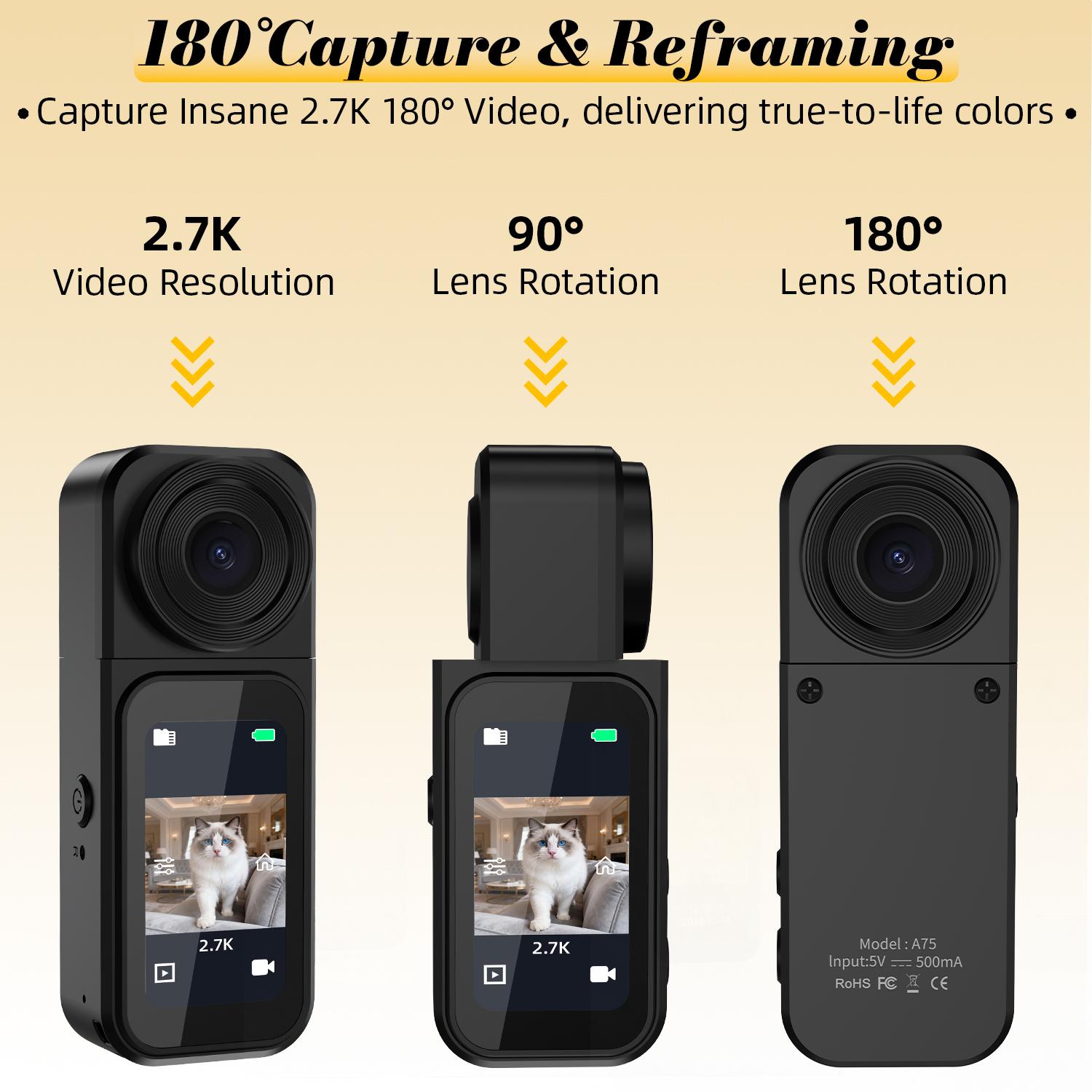 Mini Action Camera 2.7K | 32G Thumb Sports Camera with EIS Stabilization, Wearable POV Chest Camera, for Running, Cycling,Hiking, Outdoor Adventures