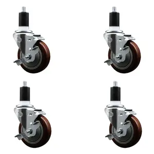 Service Caster ULI-SCC-EX20S414-PPUB-MRN-TLB-112-4 Replacement Set for Uline Casters - Swivel 1.5 in. Expanding Stem Casters with 4 in. Maroon Polyurethane Wheel