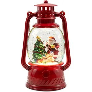 Christmas Snow Globes, 7.8" Santa Claus Christmas Glitter Lantern with 8 Songs, 6H Timer Battery & USB Powered Music Box for Christmas Table Decorations