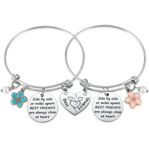 Friendship Bracelet Set of 2 for Best Friends, Best Friend Jewelry for 2 Teen Bestie, Long Distance Bff Matching Heart Bangle for Valentines Day Birthday Christmas