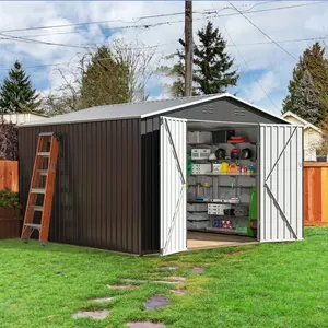 Outdoor Storage Shed - A Waterproof Metal Tool Shed featuring a Door and Ramp Plate, Ideal for Outdoor Use in Gardens, Backyards, and Patios.