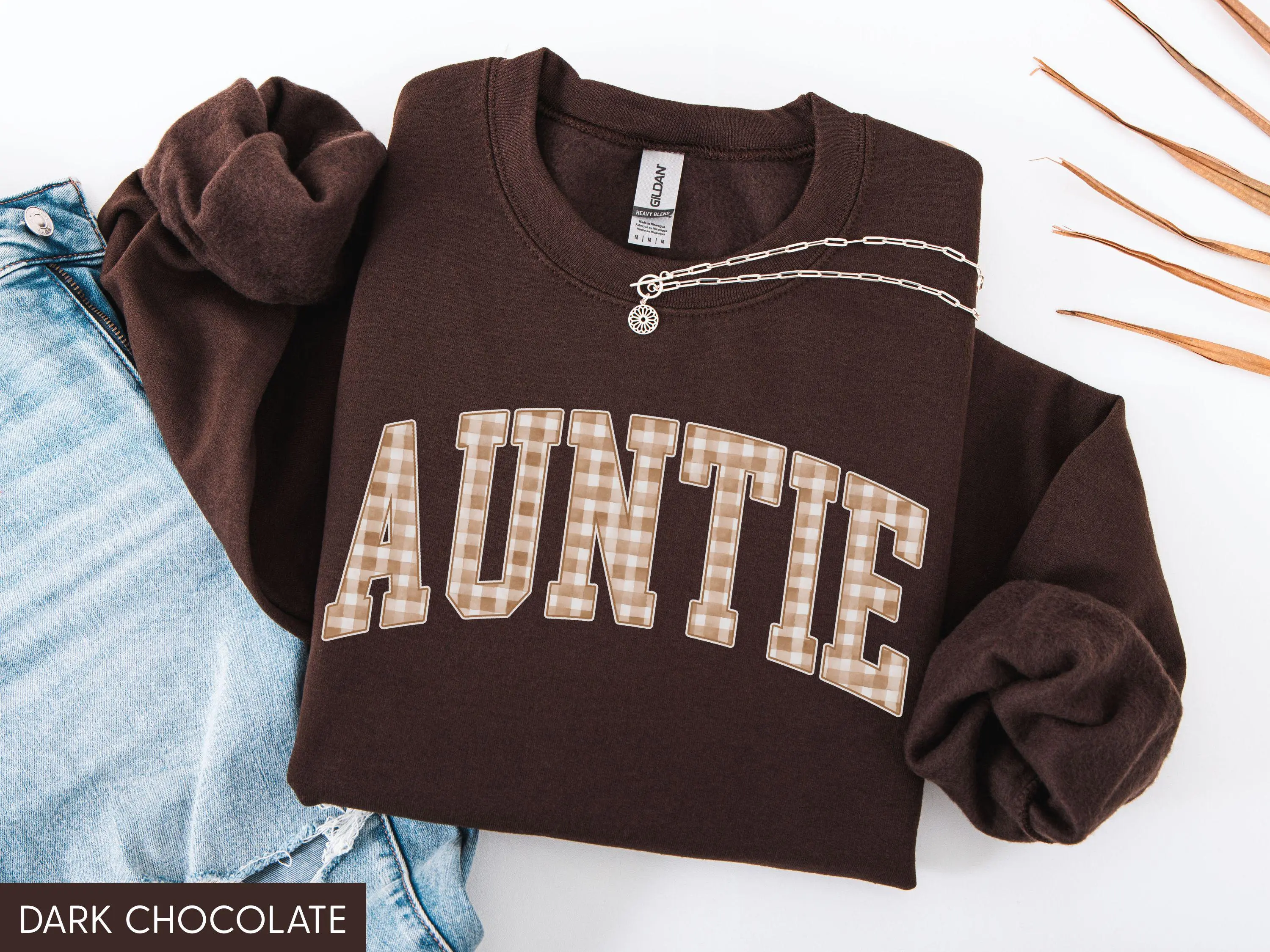 Auntie Fall Sweatshirt, Fall Aunt Shirt, Fall Aunt Sweater, Gingham Aunt Autumn Gift, Cute Autumn Aunt Sweatshirt, Trendy Fall Sweater for Aunt - AMBER