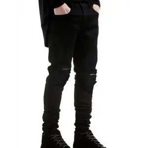 Men's Solid Color Ripped Straight Leg Jeans, Casual Comfy Regular Fit Skinny Denim Pants For Daily Wear, Fashion Men's Bottoms For All Seasons