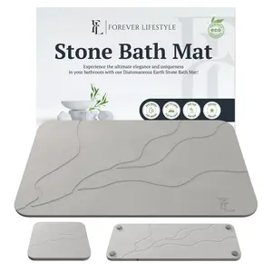 Forever Lifestyle Diatomaceous Earth Bath Mat for Bathroom,24 x 15 Inch Ultra Absorbent Bath Mat,Fast Dry Stone Drying Mat, Non Slip Modern and Stylish Design, Natural Sustainable Materials