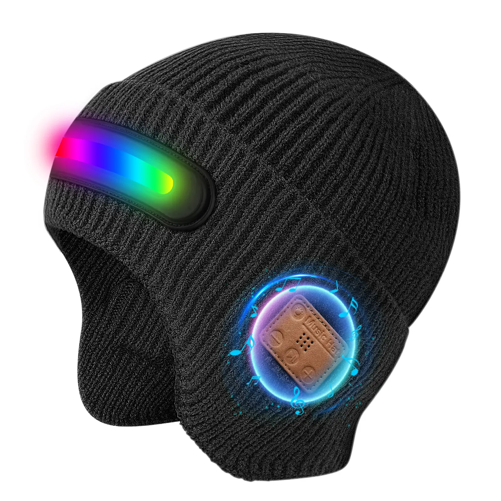 Knit Warm Bluetooth Music LED Lighted Earflap Hat, Sports Outdoor Knitted Hat for Night Running, Hiking, Fashion Must-Have Accessory
