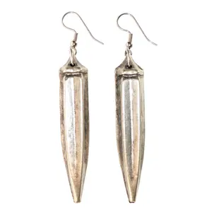 Antique silver okra vegetable statement earrings