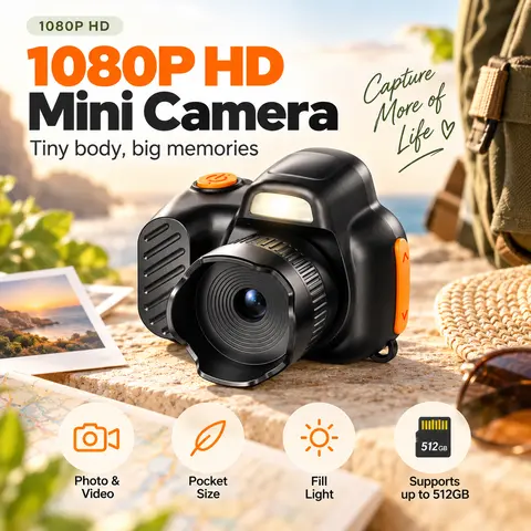 Mini Digital Camera for 3-12 Years Old, 64GB SD Card, HD Photo-Video, Rechargeable Battery, Silicone Keychain Strap, Built-In Screen, Selfie Function, Birthday Gift for Kids, Pocket Digital Camera for Beginners