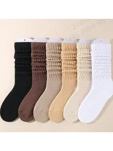 MhzyCaus  6 Pairs Slouchy Crew Socks for Women – Soft Cotton Blend, Comfortable All-Day Wear, Multi-Color Neutral Set, Ribbed Cuffs, Reinforced Toe & Heel, Perfect for Casual and Everyday Use