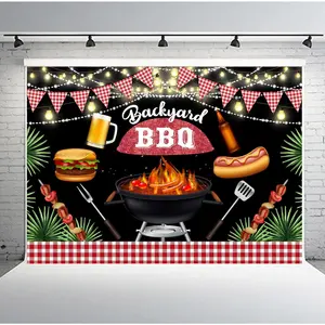 BBQ Backdrop, Vinyl 7x5ft Backyard BBQ Photo Backdrop, Summer Barbecue Photography Backdrops Picnic Outdoor Party Decorations BBQ Party Backgrounds Photo Booth Props BJLSPH1736