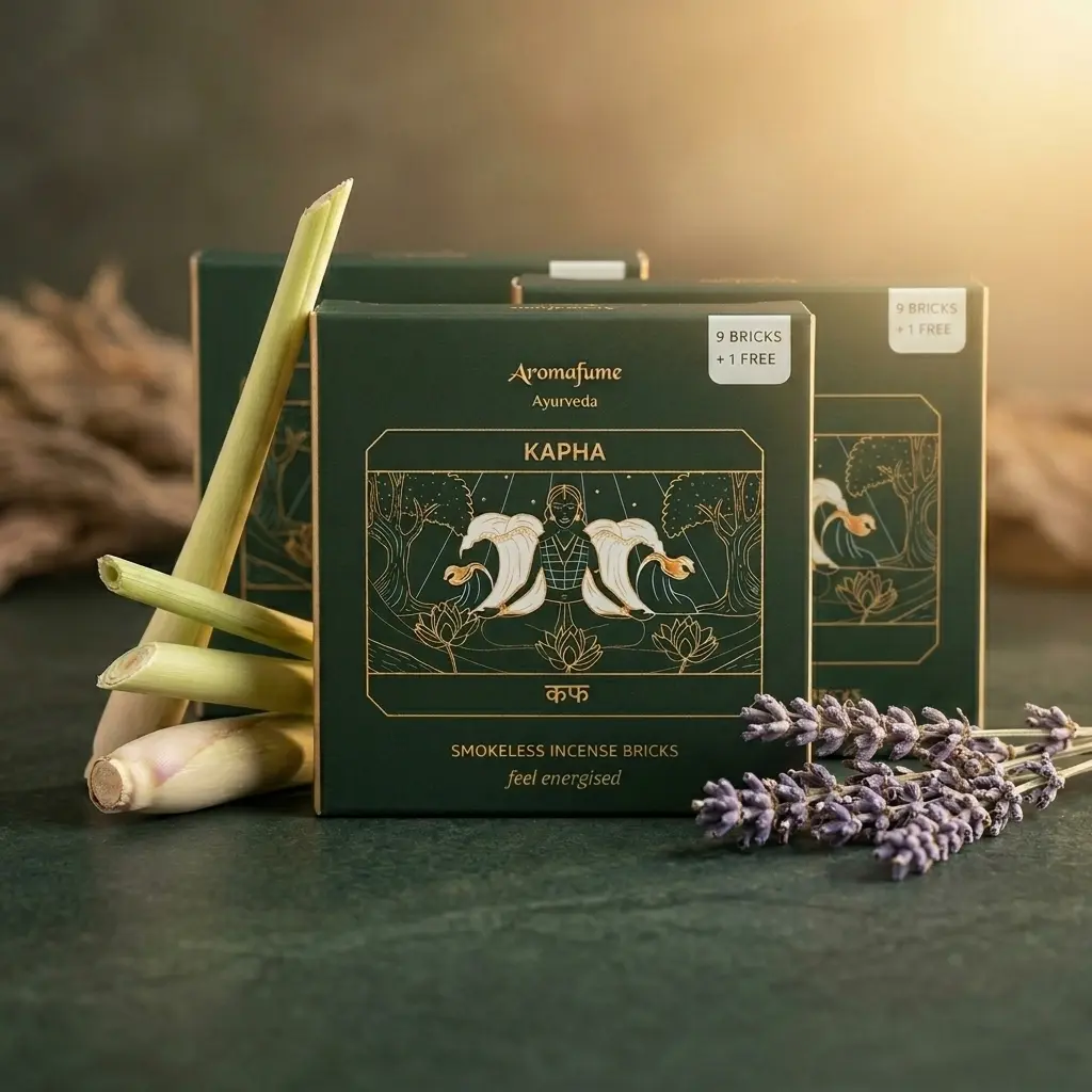 Lemongrass & Lavender Ayurveda Incense Bricks | Kapha Balancing | Aromatherapy Incense | Use for Stress Relief & Refreshing | Smokeless & Non-Toxic | 3 Trays x 9 Bricks | Refill Pack | Aromafume