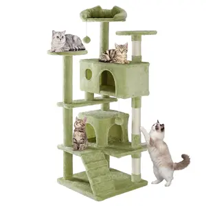 54-Inch Indoor Cat Tree Tower for Large Cats – Multi-Level Cat Furniture with 2 Condos, Scratching Posts, Round Platform, Ladder, and Toys for Home Living Room