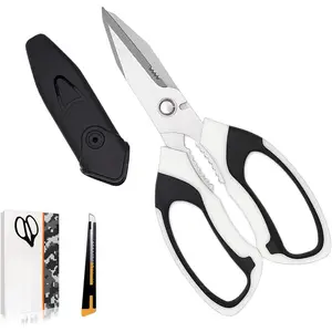 Utility  Heavy Duty, Heavy duty Shears Stainless Steel  with Protective Case, Multipurpose  for  Cardboard, Fabric, Carpet, Leather, Wire (White Set)