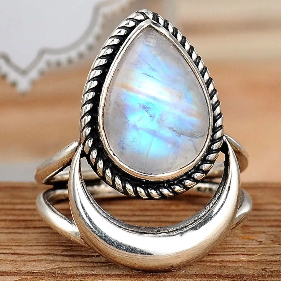 Sterling Silver Crescent Moon Moonstone Ring Sterling Silver Crescent Moon Moonstone Ring