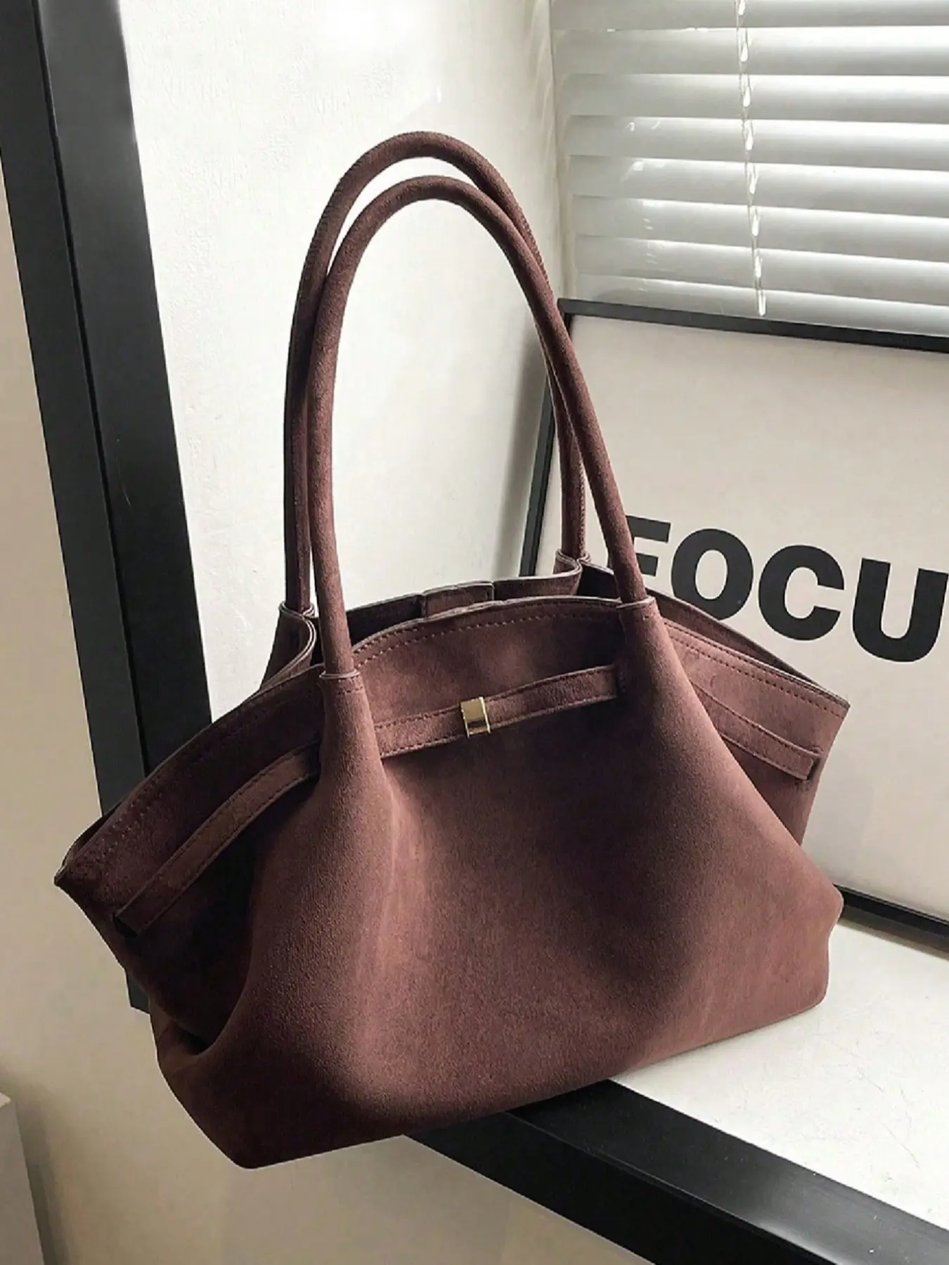 Women's Fashion Suede Tote Bag, Autumn Winter Casual Large Capacity Shoulder Bag, Hobo Bags, Hobo Shoulder Bag, Handbag Shoulder Bag, Elegant Commuter Bag, Comfortable Fabric, Perfect for Travel Shopping Commuting Office Use, Handbag Shoulder Purse