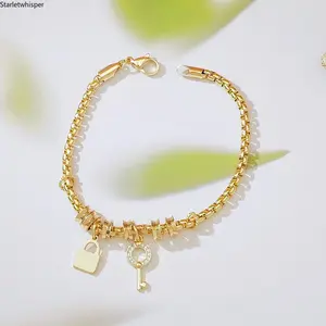 New European & American Lock and Key Pendant Gold Chain Bracelet, Fashion Light Luxury Jewelry for Women, Elegant High-End Design