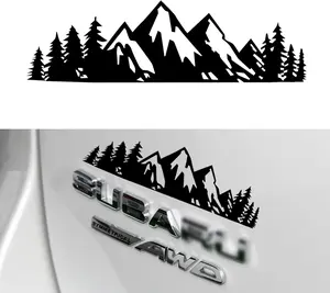 Snow Mountain Tree Decal Sticker, Trunk Logo Decal Sticker, Car Exterior Accessories(Black)