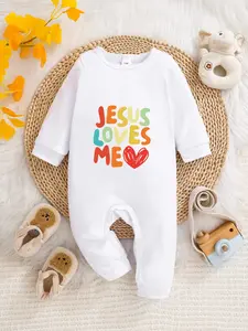 Newborn Spring Fall Long Sleeve Onesie, Unisex Baby Romper with Colorful Heart Letter Print, Cute Crawling Babies for Boys and Girls