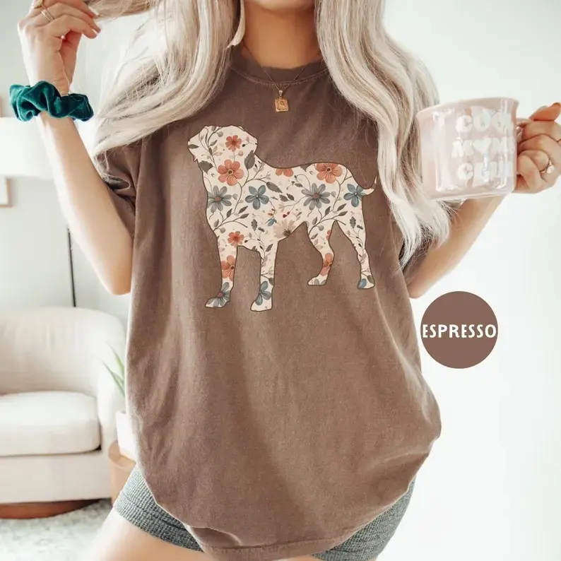 Comfort Colors Floral Mastiff Shirt, Dog Mom Wildflower T-shirt, Cottagecore Tee, Gift for Mastiff Dog Lover, New Puppy Owner Mama