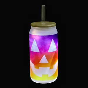 Illuminated LED Jack O Lantern 12 Oz Jar