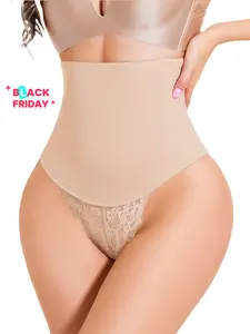 JUQDNX High Waist Shaping Thongs Tummy Control Compression Slimmer Lace Girdle Panties for Flattering Silhouette Breathable Casual Shapewear Women Corset Faja Medium Control Breathable Fabric，Halloween & Black Friday Style
