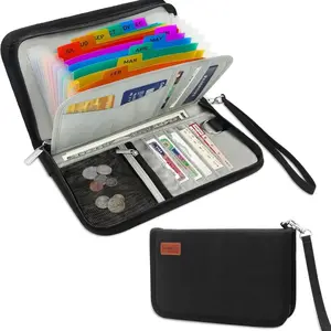 13 Pockets Receipt Coupon Organizer with Card Holder, Mini Expandable Ticket Storage & Card Case with Labels,Check/Bill/Invoice/Cash Sorter Wallet,for Home, Purse
