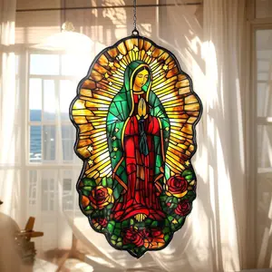 Catholic Virgin Mary Acrylic Suncatcher, Water Ripple Effect Holiday Window Hanging Mom Gift Halloween Decor