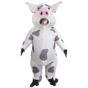 Inflatable Spotted Pig Costume for Adults – Funny Blow Up Black & White Piggy Outfit, Halloween Party Cosplay Animal Suit with Fan