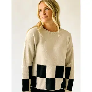 The Nygren Checkered Sweater in Oatmeal + Black