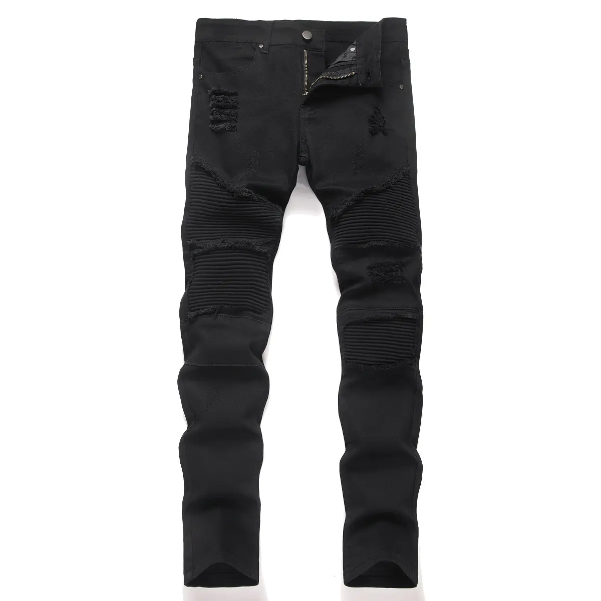 XIMXIMMTIAN Men's Bootcut Denim Jeans - Designer Distressed Ripped Vintage Stacked, Elastized 5-Pocket Water Washed Retro Biker Streetwear Casual Tear Pants, Slim Fit
