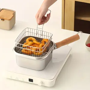 Stainless Steel Square Fryer-Pot - Portable Tempura Frying Pan, Camp Kitchen Cookware, Universal Stove Compatible, Sleek Stylish Choice, Tempura Frying & Milk Pot Use, For Home Cooking Enthusiasts