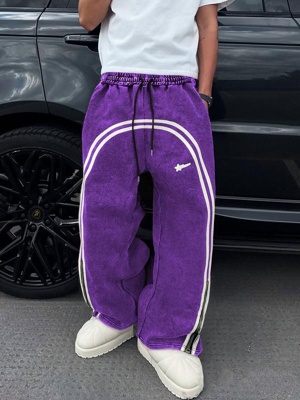 Unisex Casual Sweatpants, Unique Star Print, Heavyweight Washed Cotton Fabric, Fitted Street Style Joggers for All Seasons, Sports Bottoms