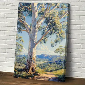 1 Australian eucalyptus tree canvas print with framed edges, size 11.8x 15.7inch (30x 40cm ), plant-themed decorative painting, suitable for bedroom and office decoration--modern style wall art, 2D flat design