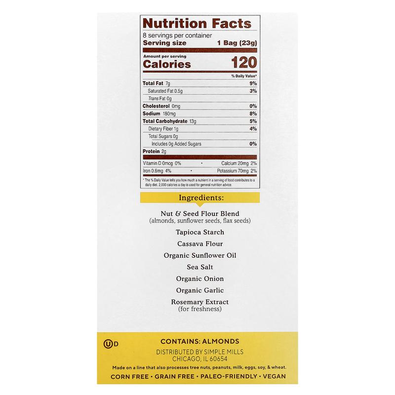 Simple Mills Almond Flour Crackers, Fine Ground Sea Salt, 8 Packs, 0.8 oz (23 g) Each